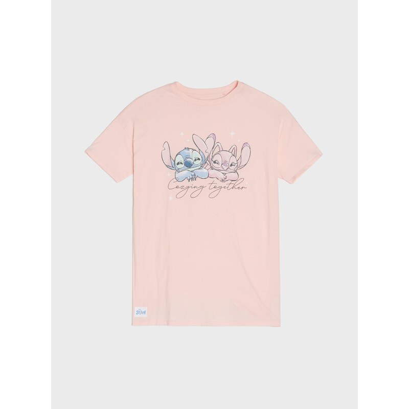 Sinsay - Bavlněná noční košilka Stitch - pastelová růžová 109825984