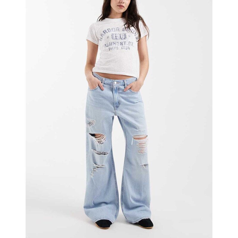 Levis loose bootcut jeans with rips in light blue
