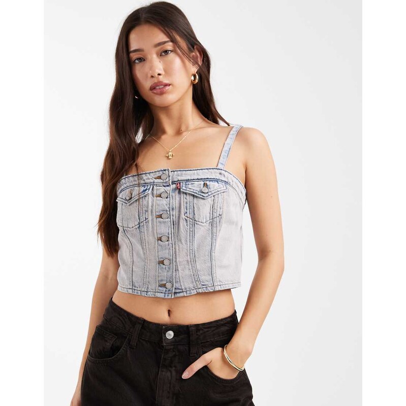 Levis denim corset with front pockets in pink tint