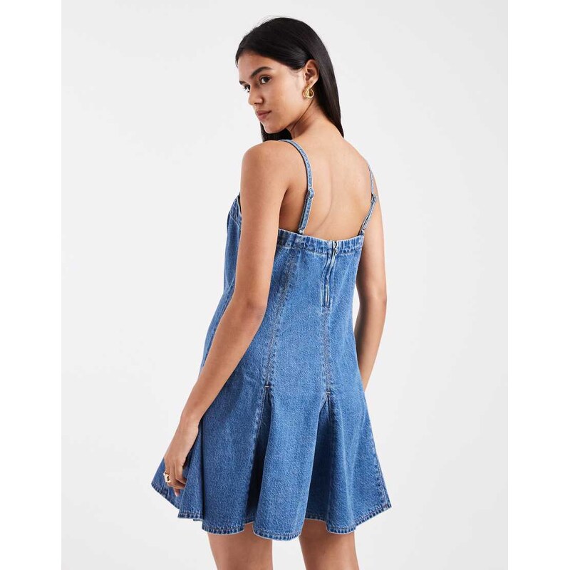 Levi's denim pleated mini dress in mid blue