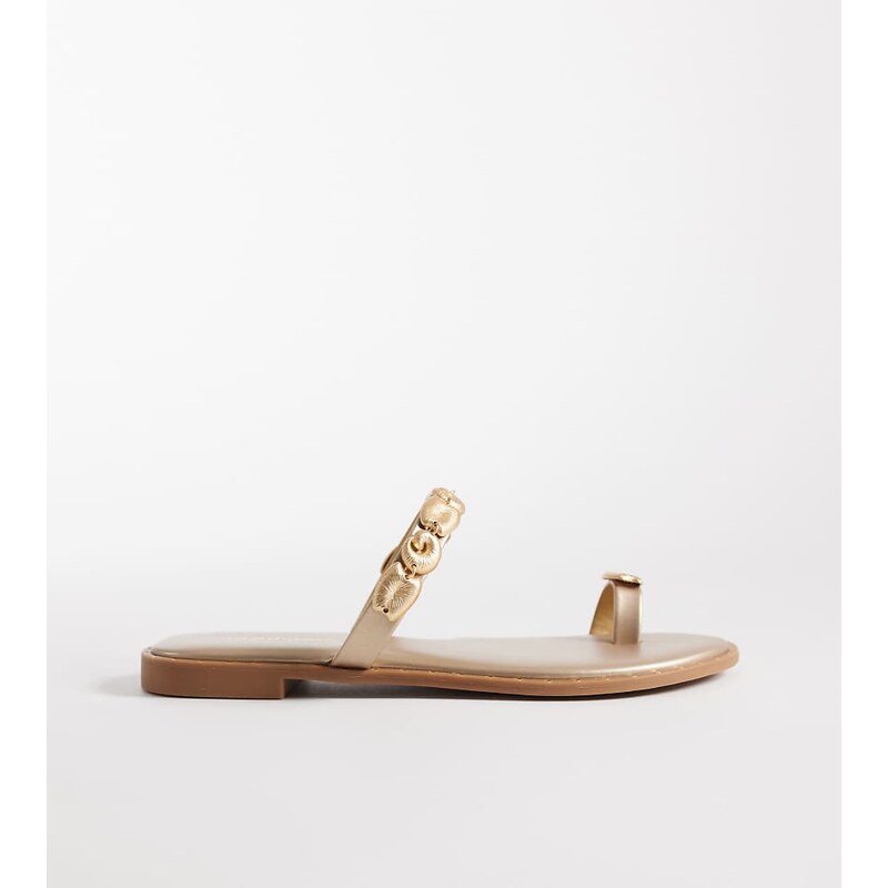 Glamorous Wide Fit flat sandals with gold shells in gold 115519011