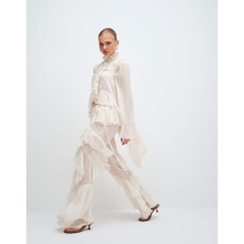 Noughts & Kisses chiffon extreme ruffle detail wide leg trouser