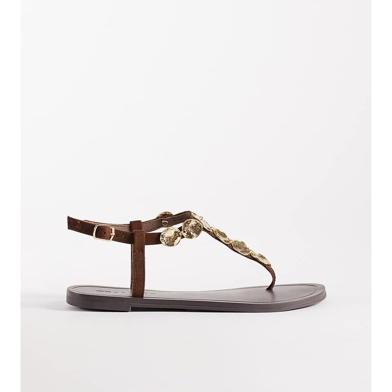 ASOS DESIGN Wide Fit Fortuna toe post flat sandals with coins in
