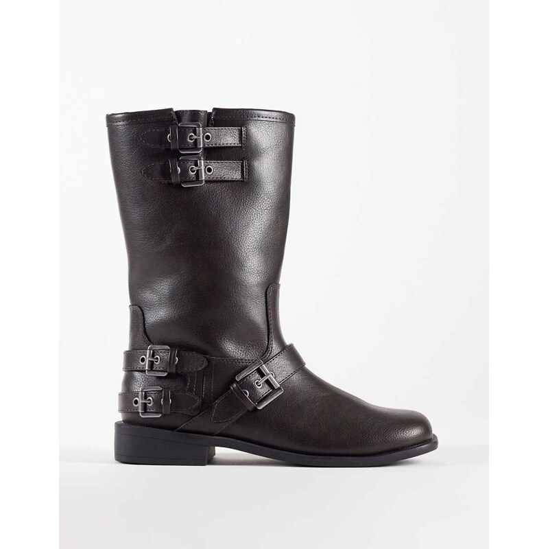 ASOS DESIGN Asher flat biker boots in brown burnish