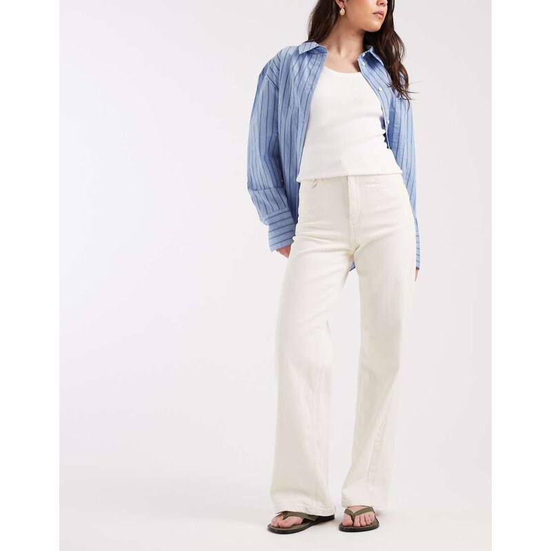 ONLY Hannah extra high waist wide leg jeans in ecru-White