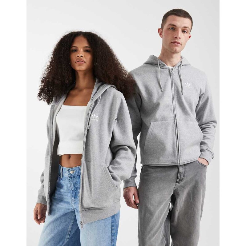 adidas Originals trefoil essentials full zip hoodie in grey