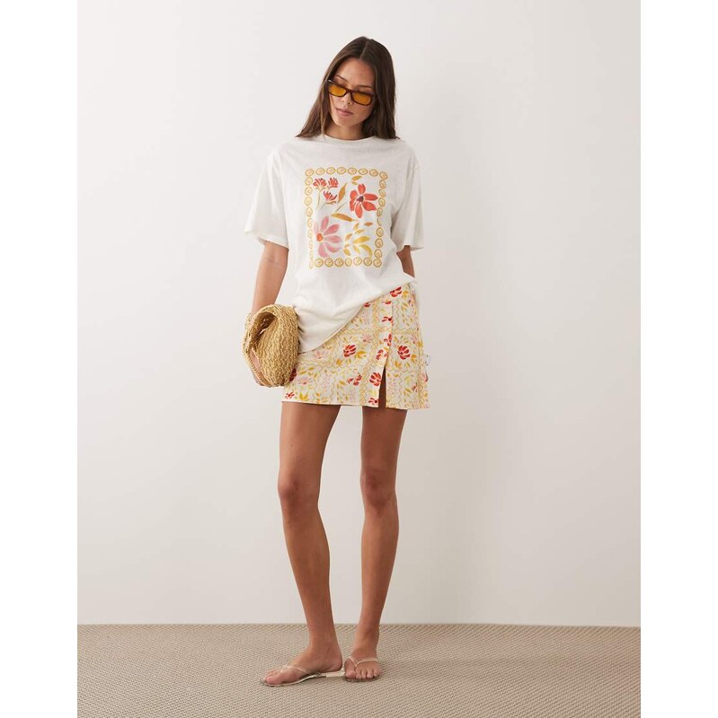 Rhythm front split mini skirt in lemon wildflower print-Multi 114811638