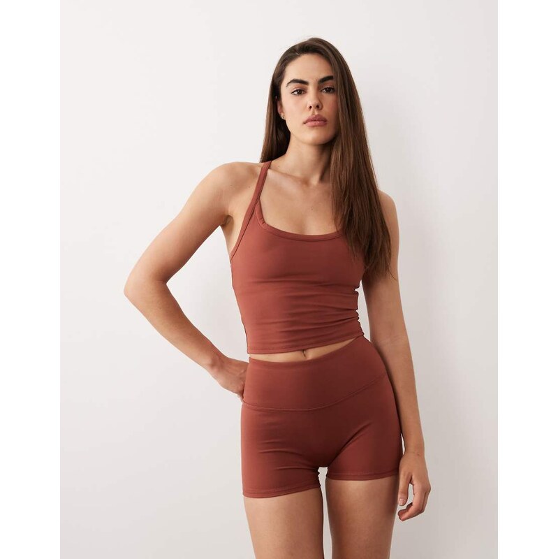 4505 Icon soft touch high waist 3 inch booty short in amber-Brown 114811659