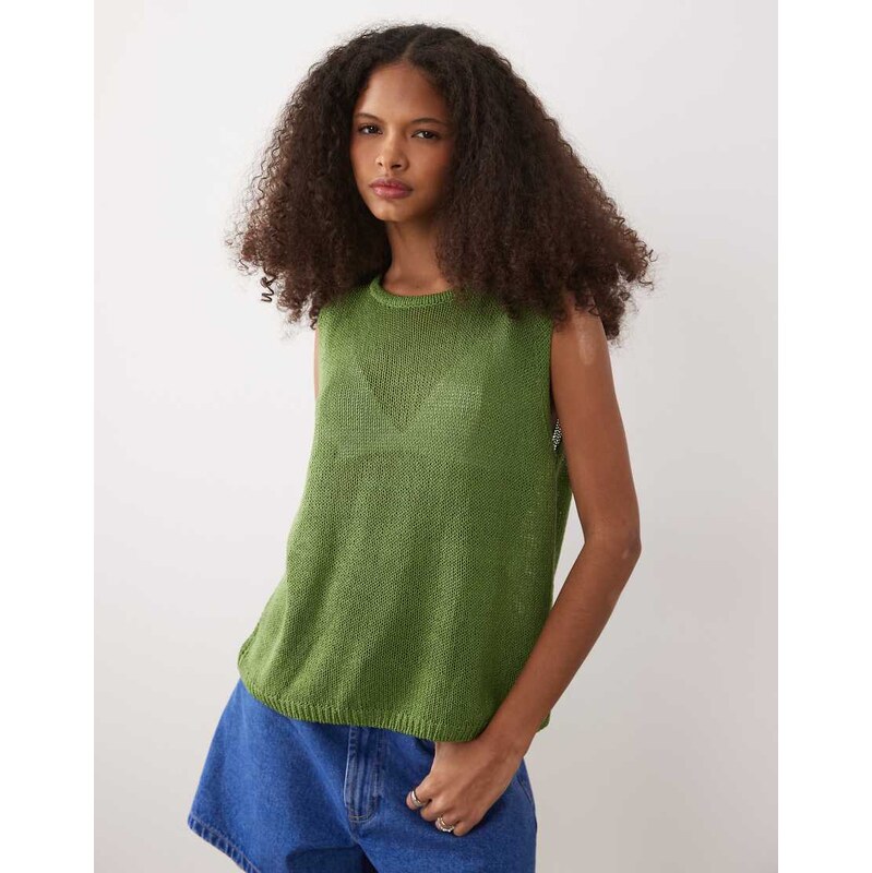 ASOS DESIGN sheer tape a-line vest in green-Navy