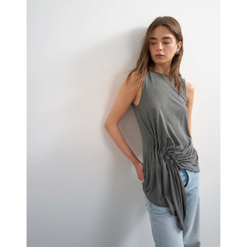 Topshop drape side detail tank top in charcoal marl-Grey