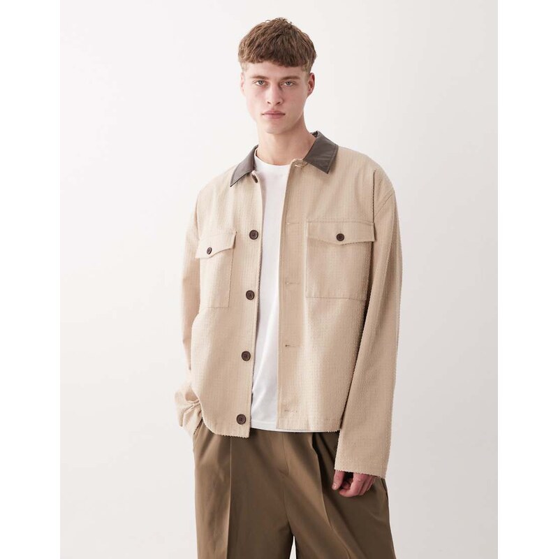 ASOS DESIGN oversized cotton textured harrington with faux