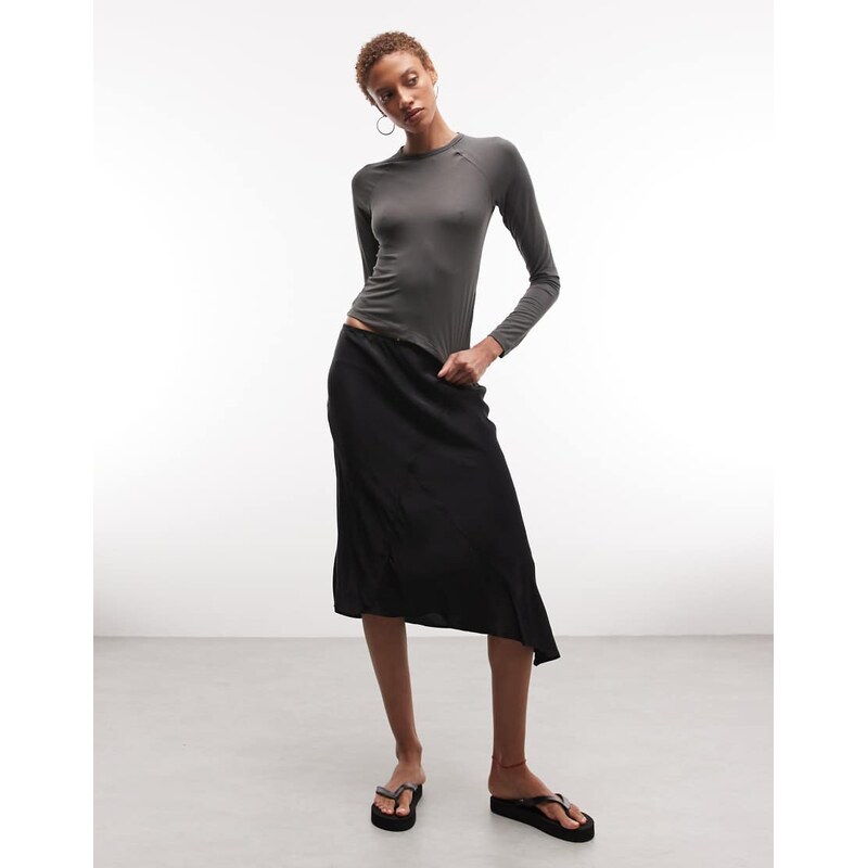 Weekday asymmetric satin skirt in black