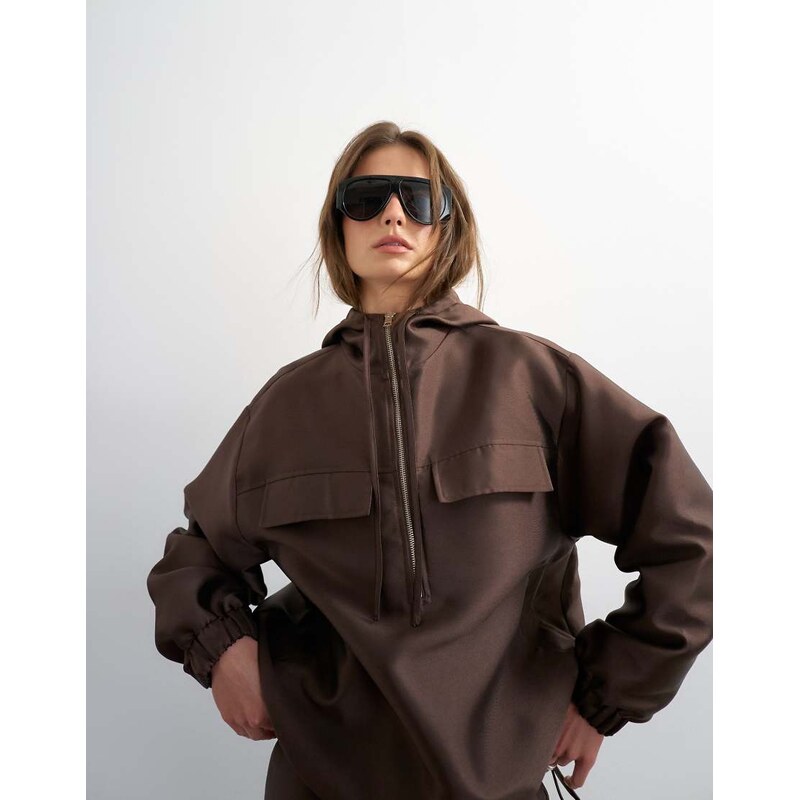 Topshop half zip bomber co ord in brown
