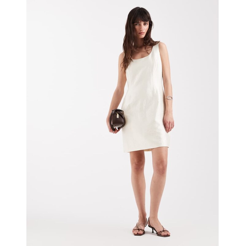 AWARE sleeveless scoop neck mini dress co-ord in white shimmer 114811775