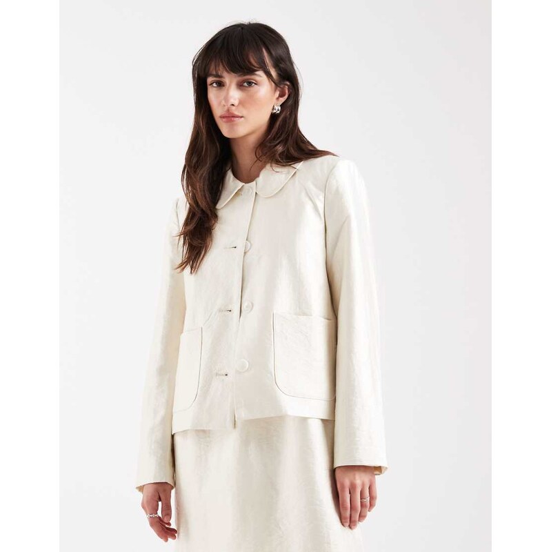 AWARE pocket front short jacket co-ord in white shimmer 114811776
