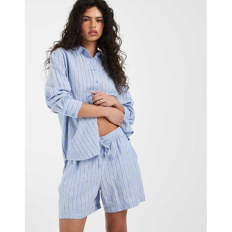 Vero Moda linen touch tie waist shorts co-ord in cornflower blue