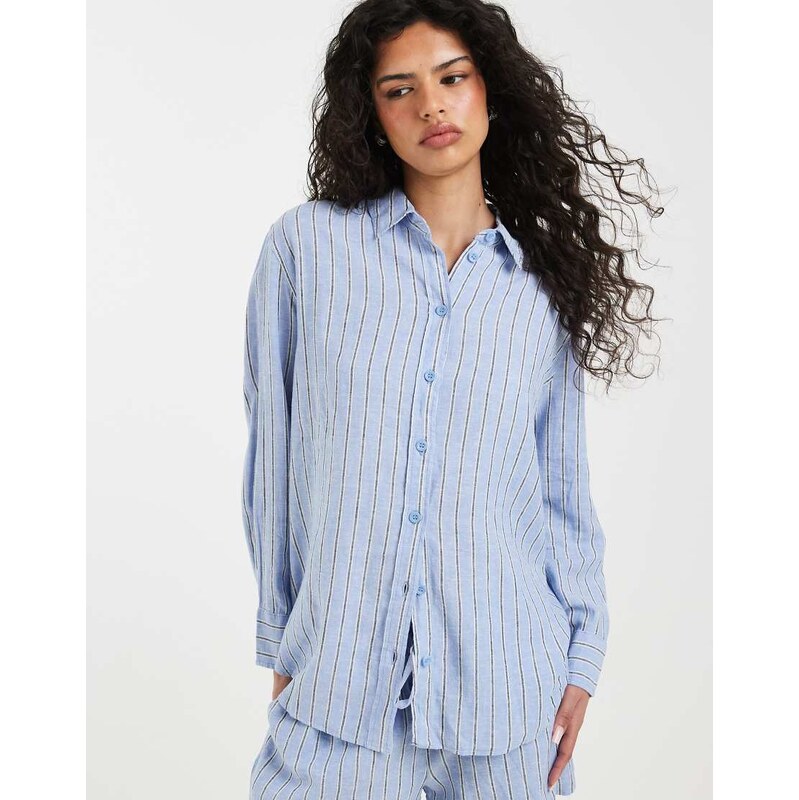 Vero Moda linen touch oversized shirt co-ord in cornflower blue stripe 115522220
