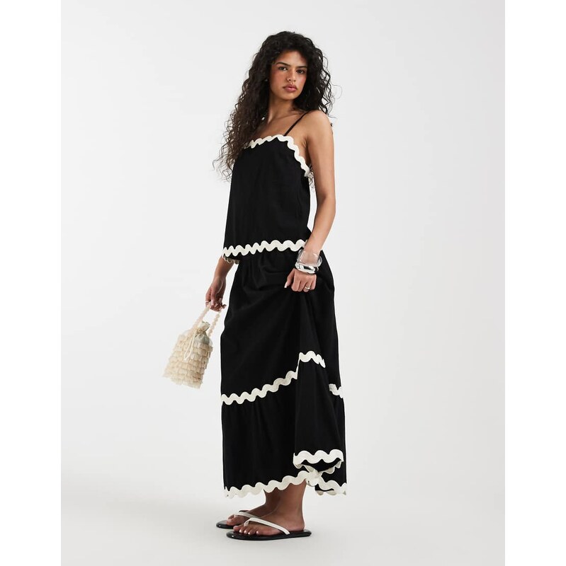 Vero Moda full tiered maxi skirt co-ord with contrast scallop