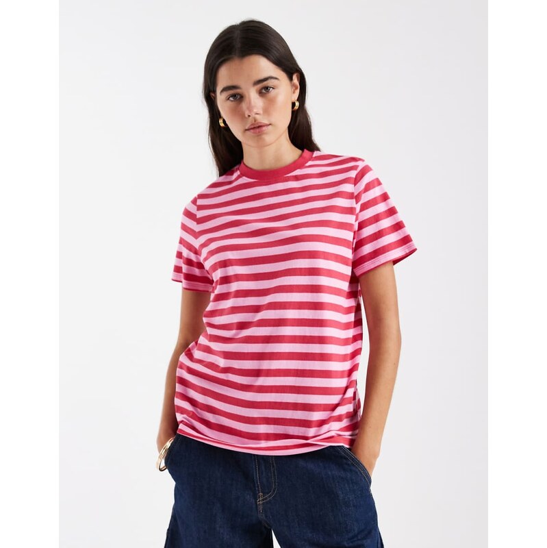 New Look girlfriend tee in pink stripe 114811818