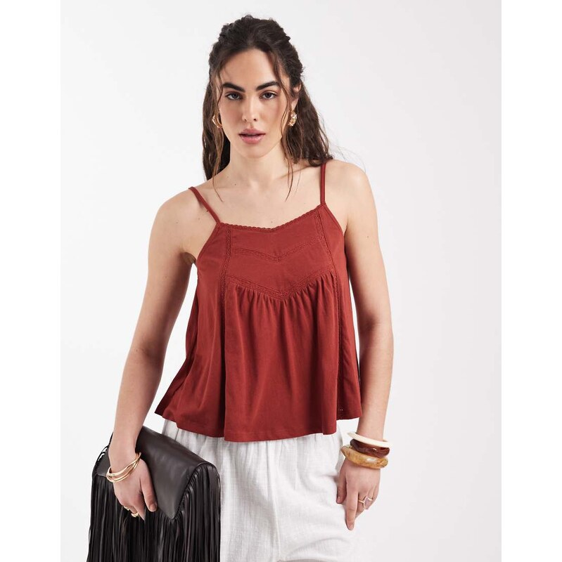 New Look v neck trim detail cami in dark red