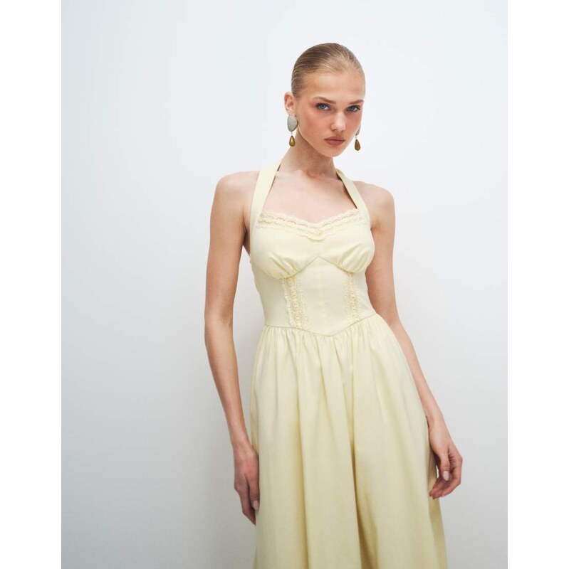 New Look bengaline halter midi dress in yellow