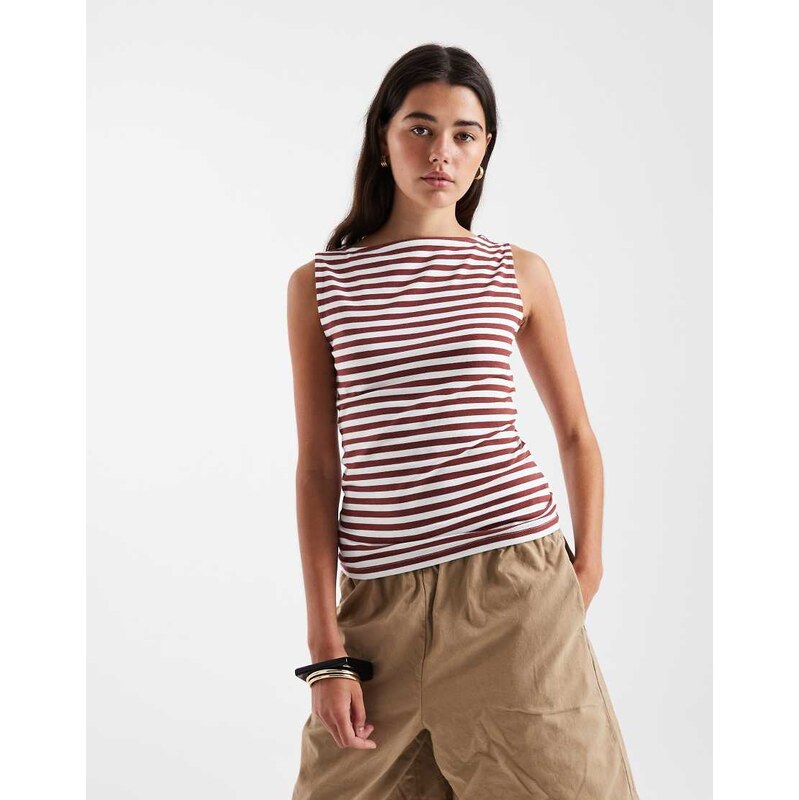 New Look stripe boat neck tank top in white 114811826
