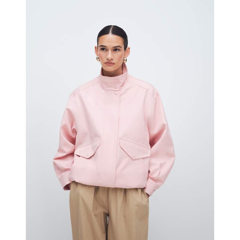 ARKET funnel neck harrington bomber in dusky pink 114811835