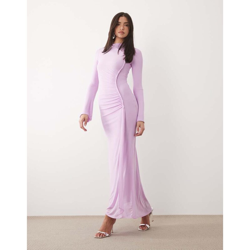 ASOS DESIGN mesh long sleeve maxi dress with twist detail in