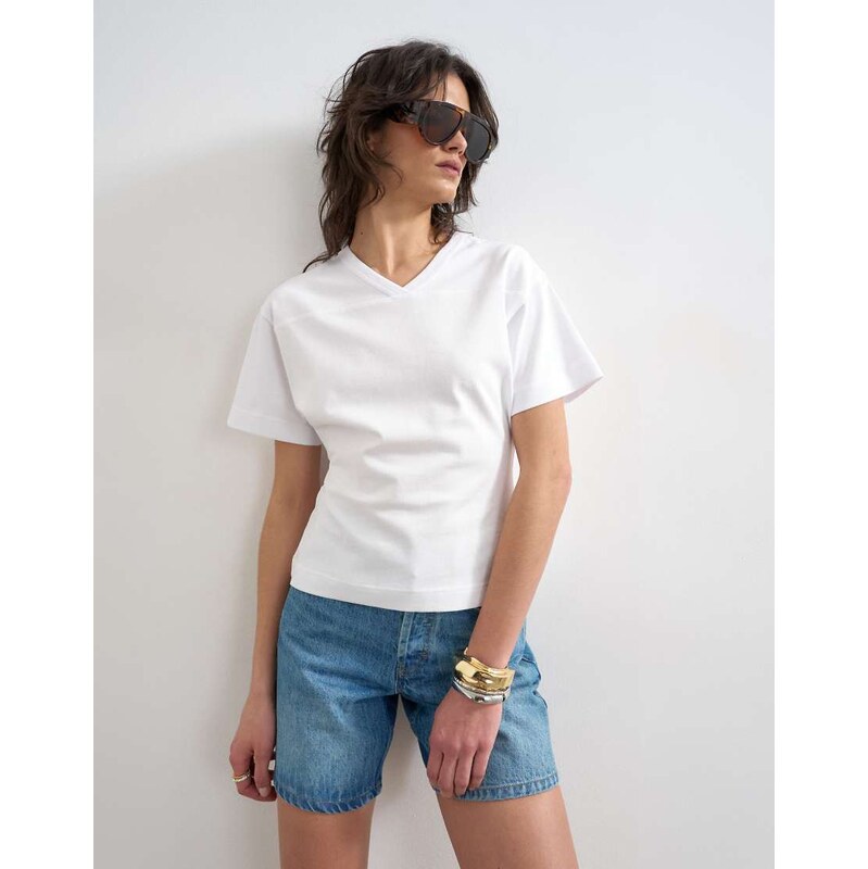 Topshop v-neck cinch tee in white