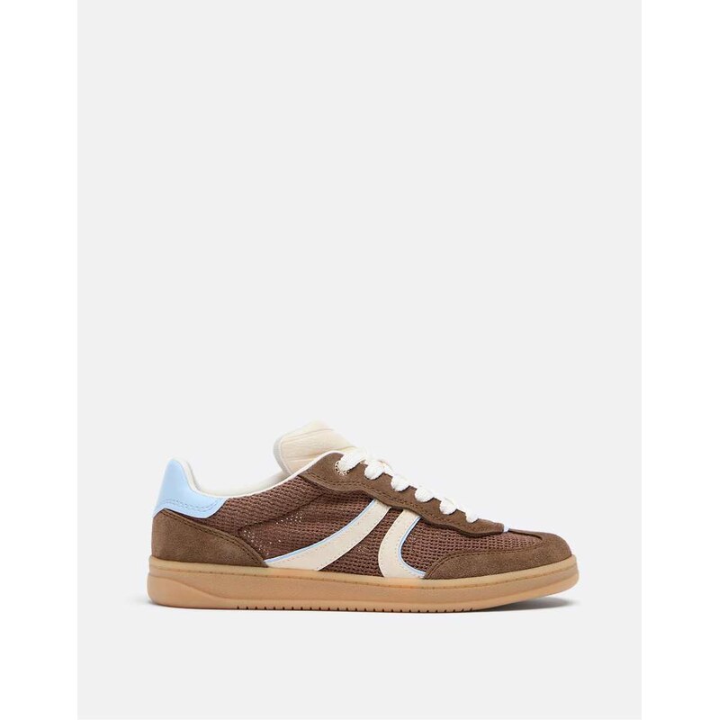 Stradivarius Die-cut trainers with leather details in brown 114811863