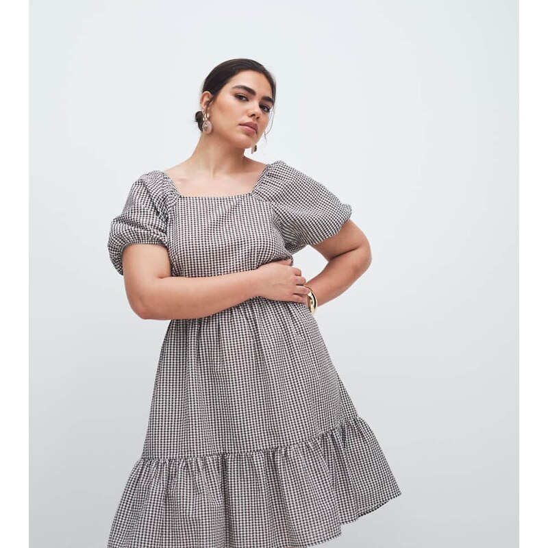 Noisy May Curve tiered seersucker mini dress with open tie back in 114811869