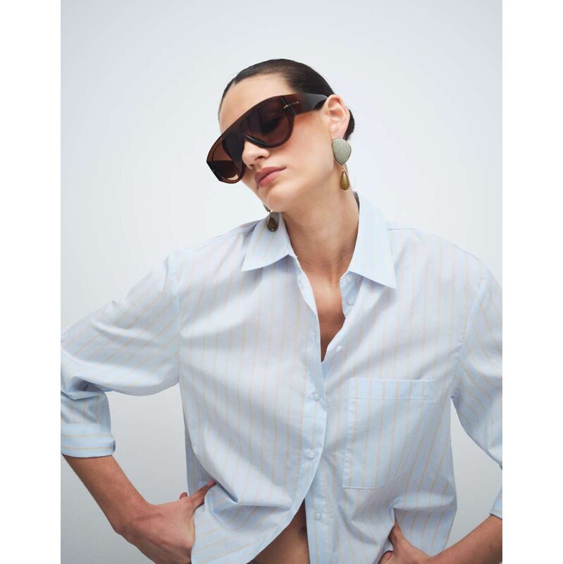Mango 100% cotton long sleeve shirt in pastel blue and yellow