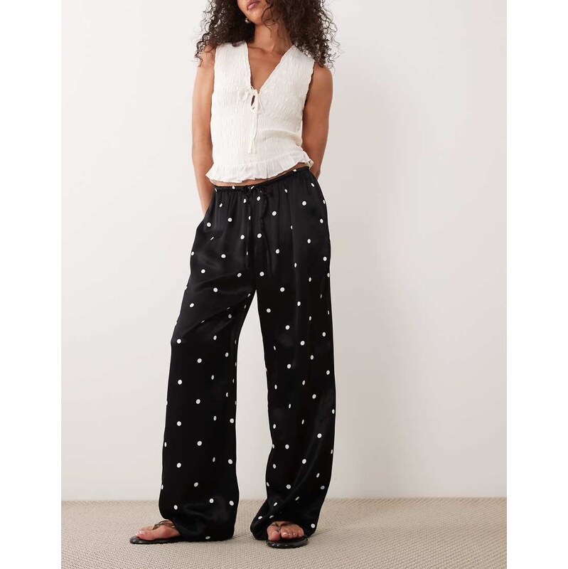ASOS DESIGN satin wide leg pull on trouser in polka dot-Multi