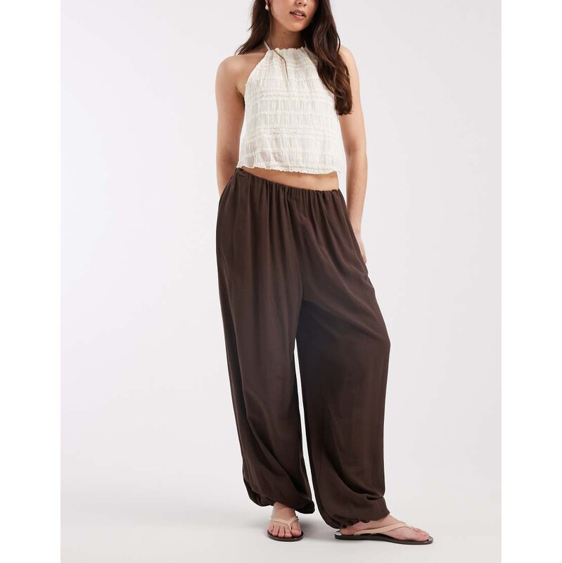 ASOS DESIGN linen blend balloon trouser in chocolate-Brown