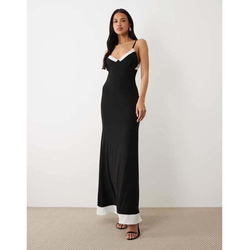 ASOS DESIGN monochrome high low hem mesh midi length dress with