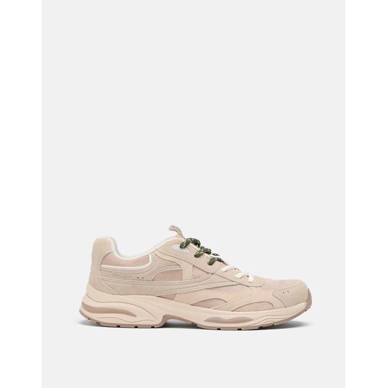 Stradivarius Leather detail trainers in beige-Neutral