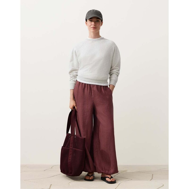 OYSHO 100% linen bloomer trousers in dark red 114811931