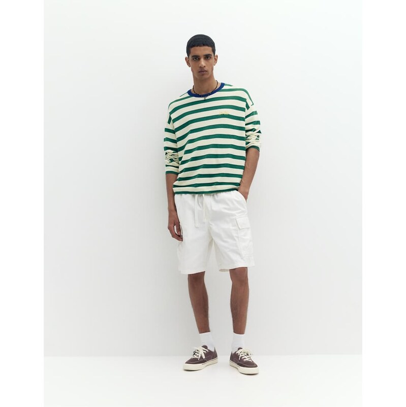 Pull&Bear Ripstop cargo bermuda shorts in off white