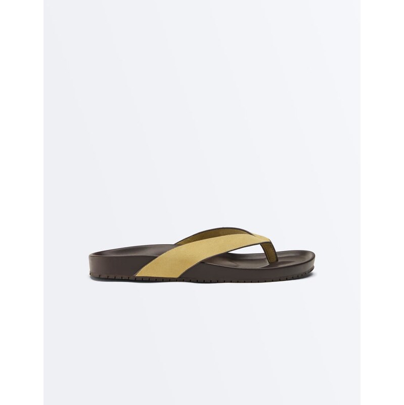 OYSHO Leather sandal in yellow 114811975