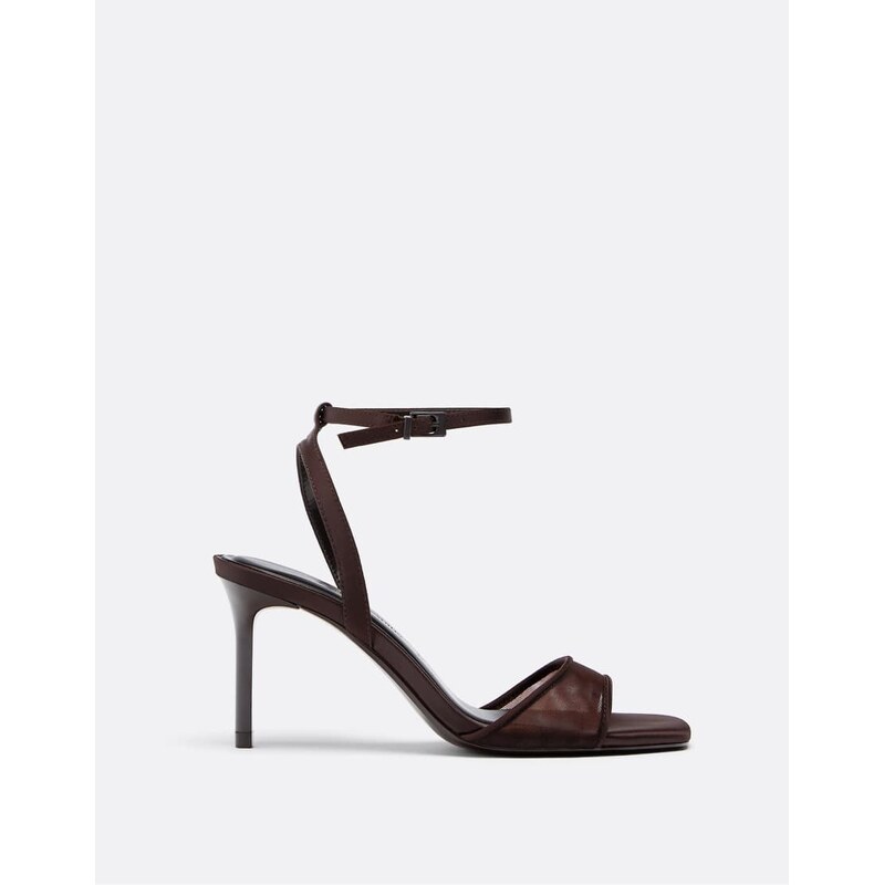 Stradivarius Wide fit. mesh stiletto heeled sandals in brown
