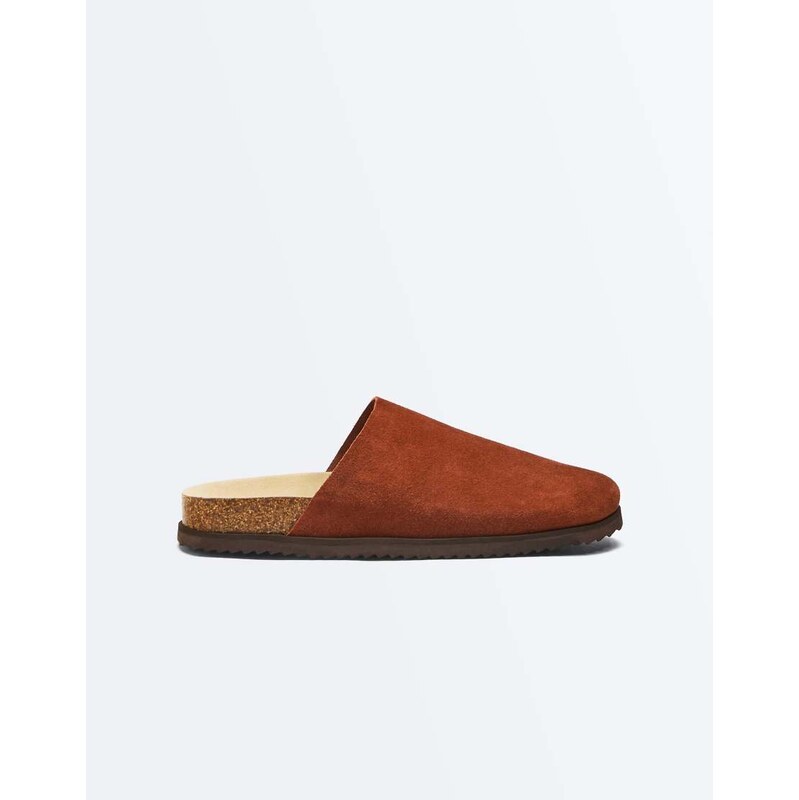 OYSHO Split leather mules in burnt orange