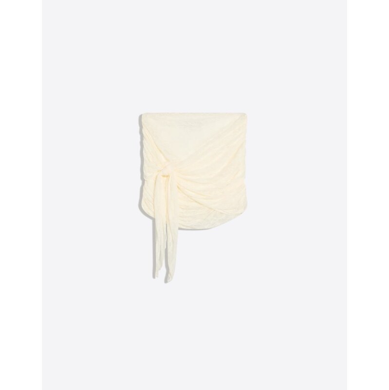 Bershka Lace knot mini skirt in ecru-White
