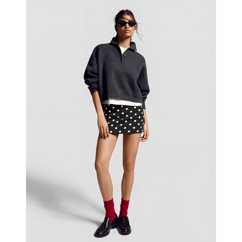 Bershka Mini buckle skort in black&white-Multi