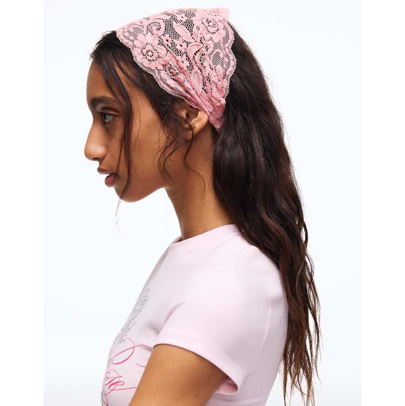Bershka Pack of 2 lace hairbands in pink 114812039