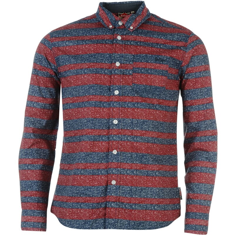 Lee Cooper Cooper Long Sleeve All Over Pattern Textile Shirt Mens, red/blue aop