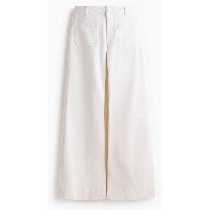 H&M - Wide High Waist Jeans - Slonovinová