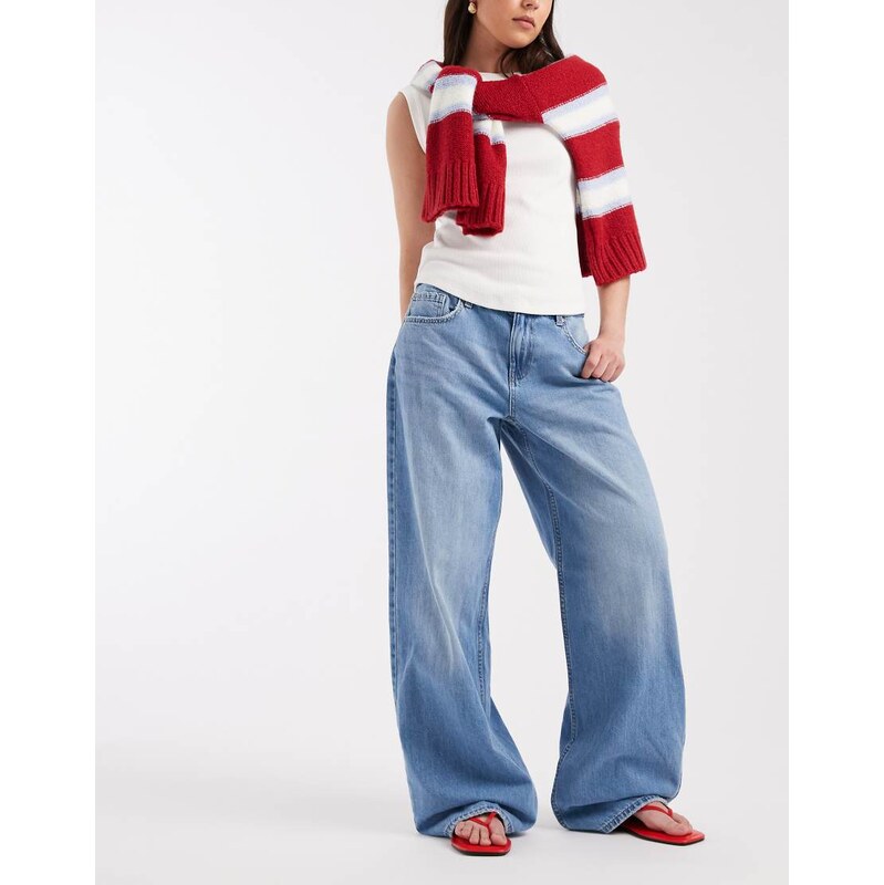 ONLY Maya mid rise wide leg jeans in light wash blue