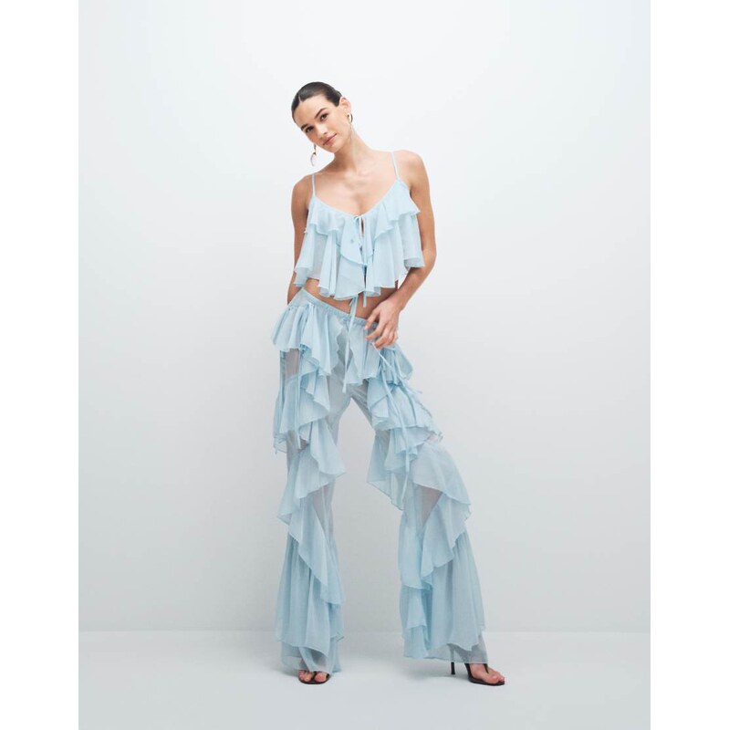 Noughts & Kisses chiffon ruffle detail wide leg trouser co-ord in soft 114814464