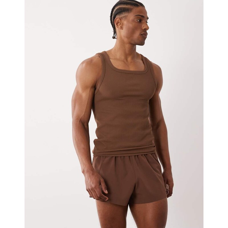 4505 2 running short with elastic waist band and zip pockets in brown 115521048
