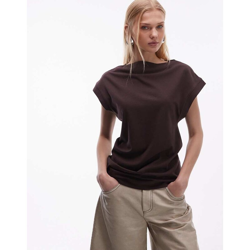 ARKET drapey short sleeve t-shirt in chocolate brown